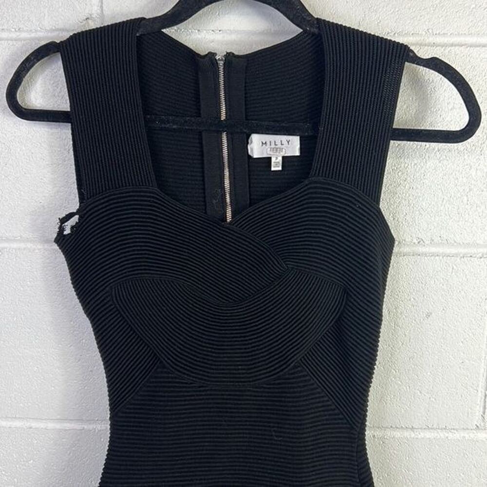 RTR Milly Woven Ottoman Dress Black Petite X-Small Mini LBD Sleeveless ribbed - Picture 5 of 7